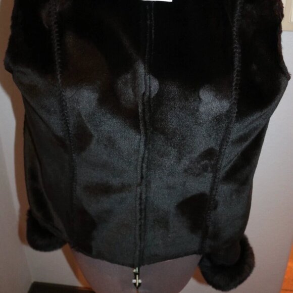 COLDWATER CREEK Coat Jacket Black Faux Suede/Faux Shearling Fur Vegan PS Sherpa - Picture 12 of 15